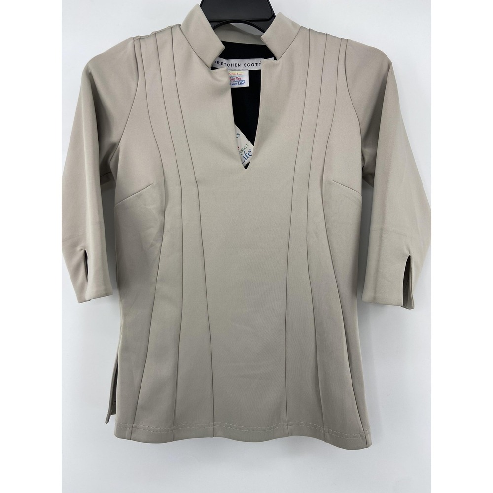 Gretchen Scott Shirt Womens XS Gray‎ Tuck Me In Top Split Neck 3/4 Sleeve TPM50